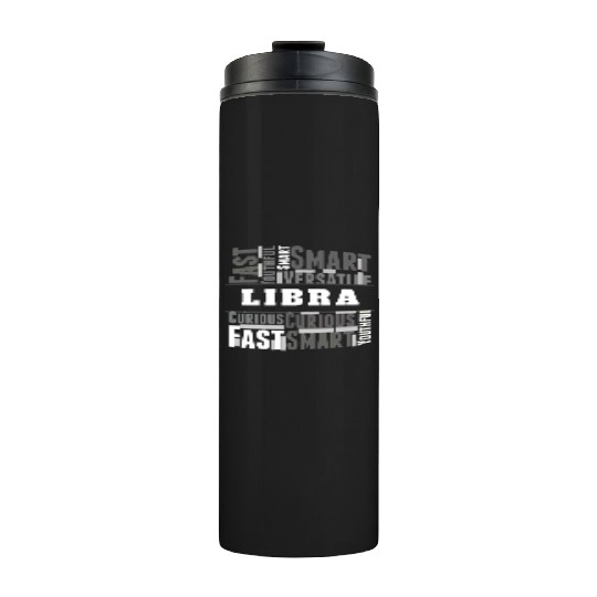 Libra Zodiac Star Sign Word Cloud Square Monochrom Thermal Tumblers