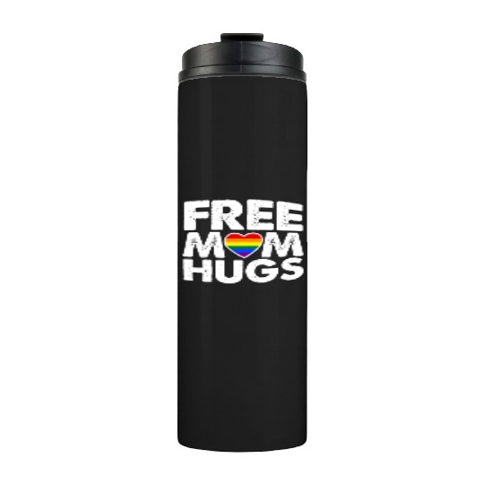 Free Mom Hugs, LGBT Rainbow Heart Thermal Tumblers