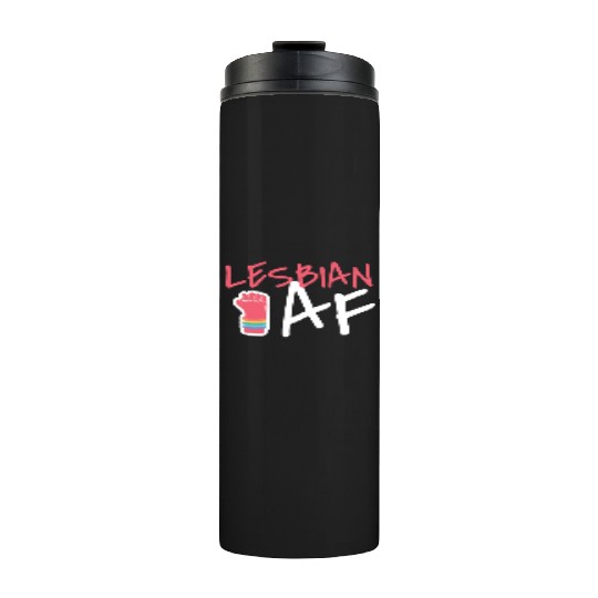Lesbian AF LGBT Graffiti Fist Pride Colors Thermal Tumblers