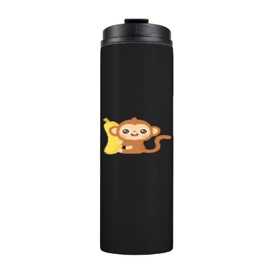 Cute Little Monkey and Banana Thermal Tumblers