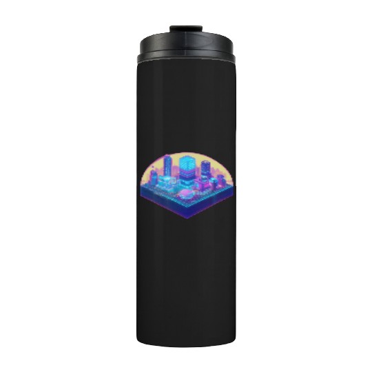 Small City Block - Isometric Style - Retro Sunset Thermal Tumblers