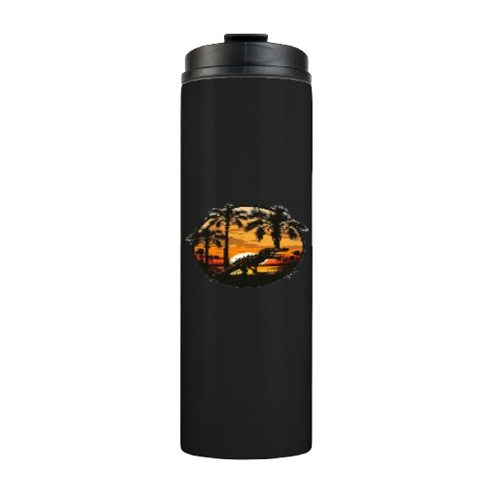 Florida Everglades Sunset Alligator and Palm Tree Thermal Tumblers