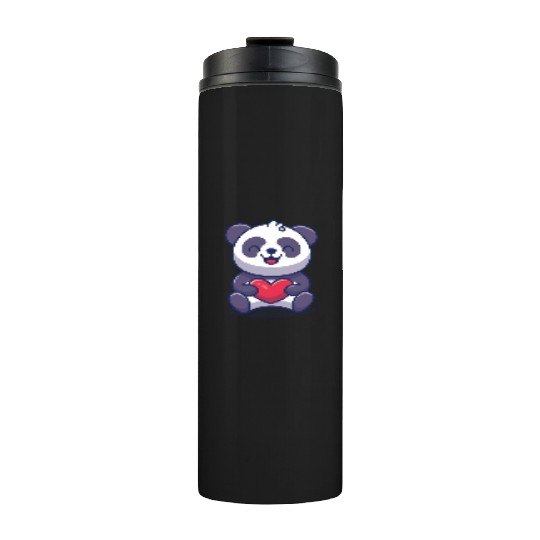 cute panda holding love heart Thermal Tumblers