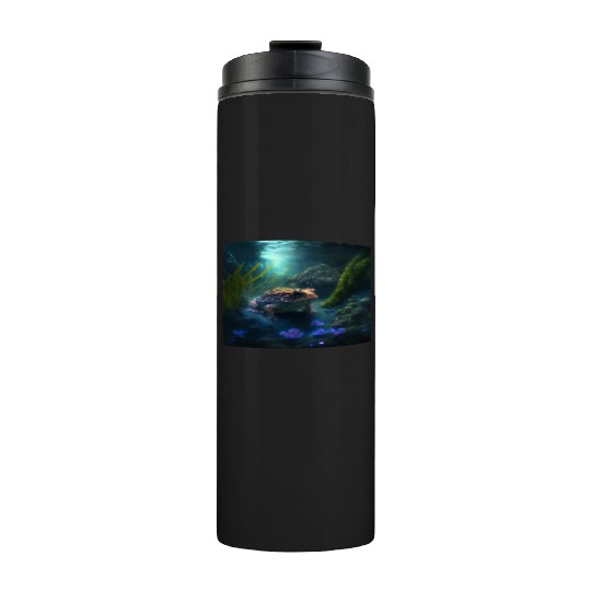 A toad in a creek the toad has blue glowing eyes Thermal Tumblers