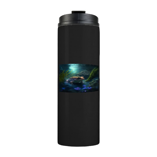 A toad in a creek the toad has blue glowing eyes Thermal Tumblers