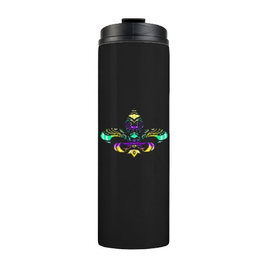 Purple, Green And Golden Patterned Fleur De Lis Thermal Tumblers