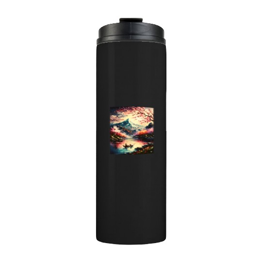 Serenity of the Cherry Blossom River Thermal Tumblers