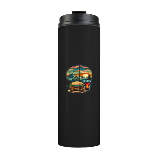 Church window with hamburger burger and drink Thermal Tumblers