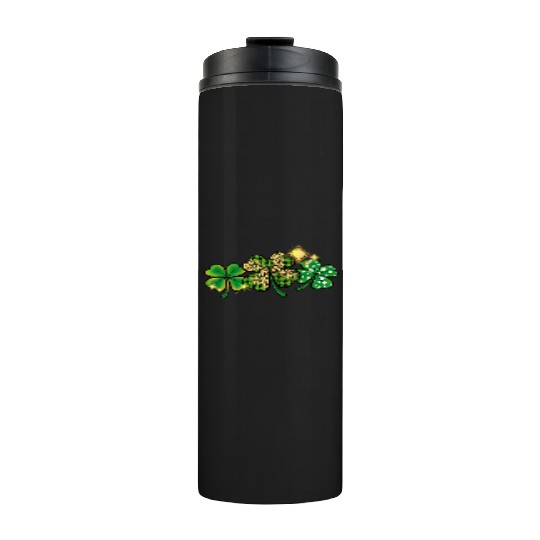 Happy Patricks Day With Leaf Green And Leopard Thermal Tumblers