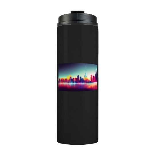 Dubai silhouette skyline abstract art Thermal Tumblers