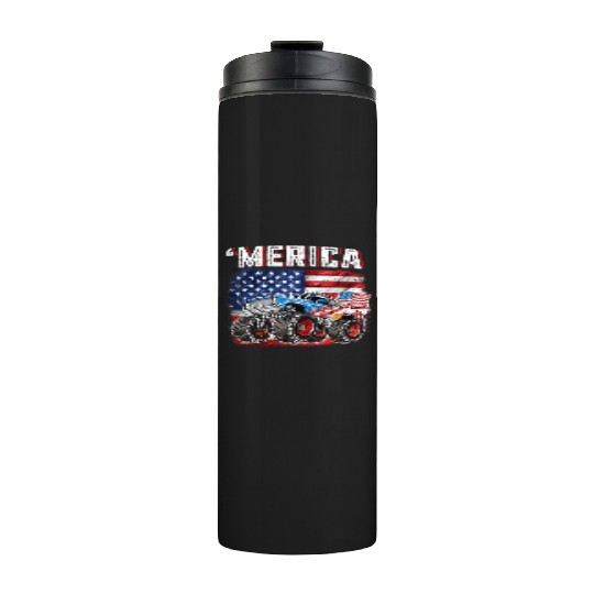 Monster Truck USA Merica Men Boys 4th of July Thermal Tumblers