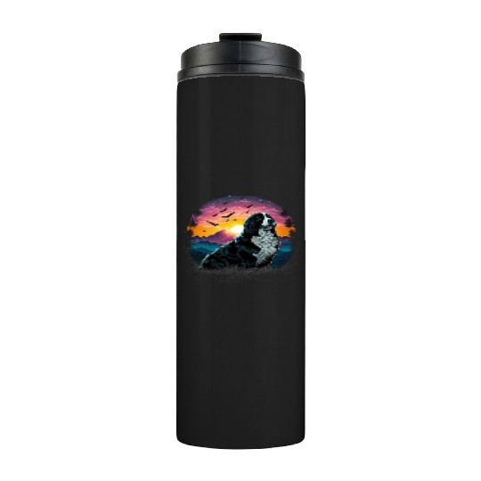Bernese Mountain Dog with Mountain Sunrise view Thermal Tumblers