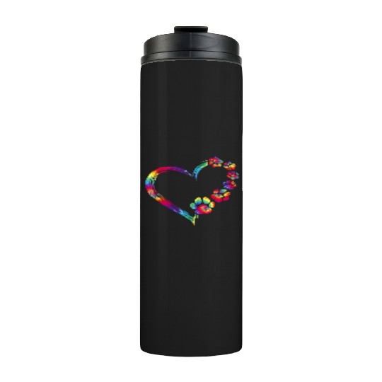 Dog Mom Dad Puppy Love Dogs Paw Print Heart Thermal Tumblers