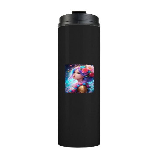 Spring Girl with a bouqet of flowers garland #11 Thermal Tumblers