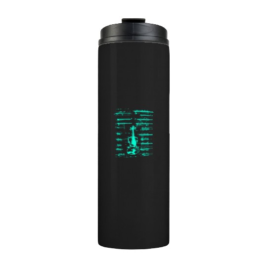 Teal Neon Da Vinci violin blueprint Thermal Tumblers
