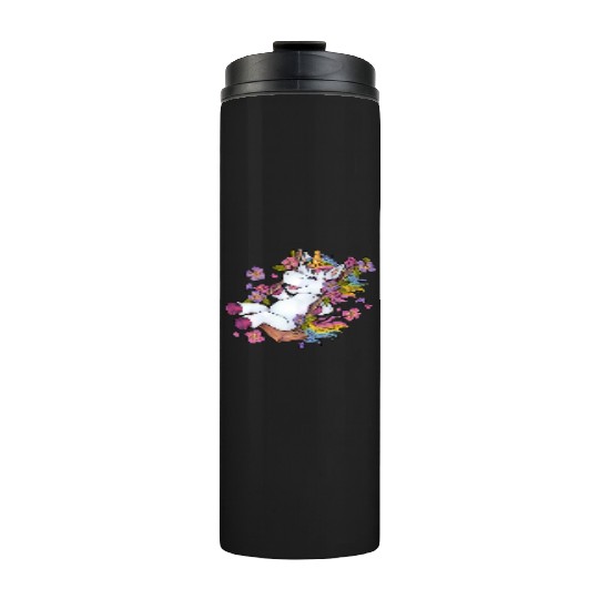 Cute unicorn on swing Flowers Spring gift children Thermal Tumblers