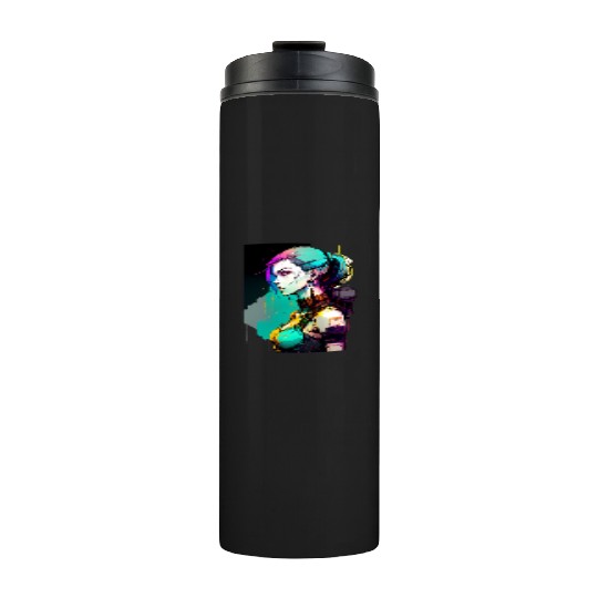 Bold and Beautiful Cyberpunk Girl with Teal Hair Thermal Tumblers