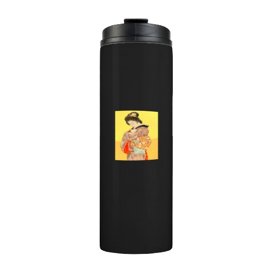 Geisha in Kimono with Cat Retro art Thermal Tumblers