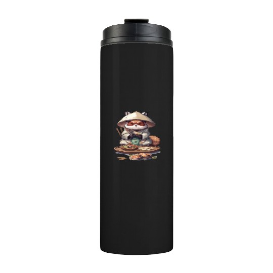 Tanuki Warrior Eat Sushi Thermal Tumblers