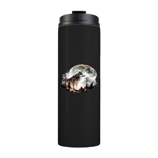 Wolf Moonlight Forest Wild Werewolf Watercolor 5 Thermal Tumblers
