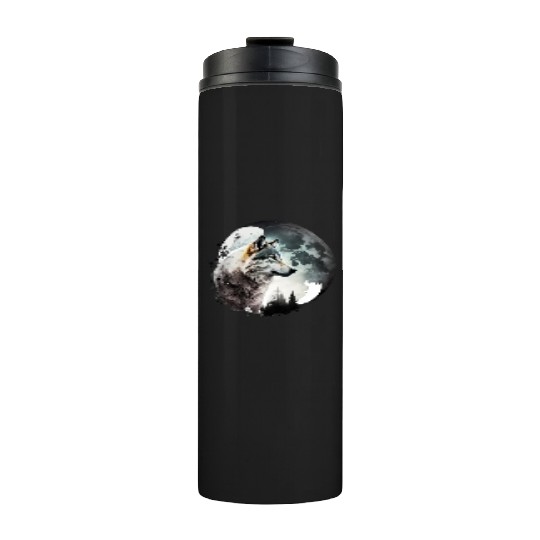 Wolf Moonlight Forest Wild Werewolf Watercolor 1 Thermal Tumblers