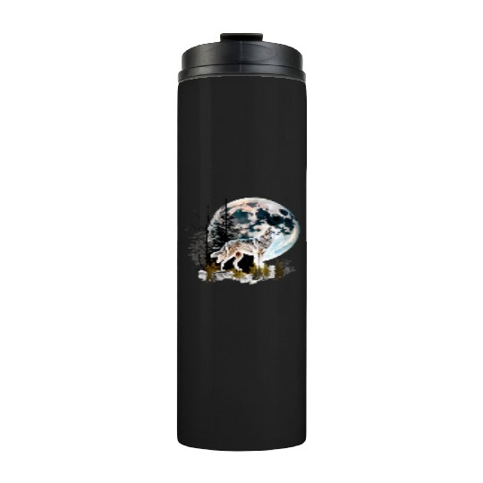Wolf Moonlight Forest Wild Werewolf Watercolor 2 Thermal Tumblers