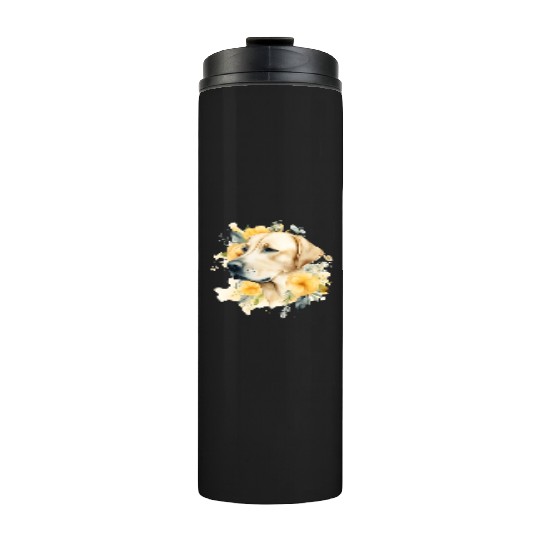 Yellow Lab Dog Watercolor Floral Thermal Tumblers