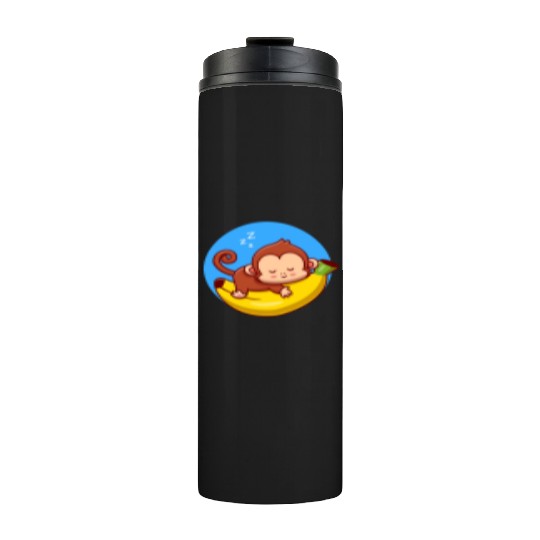 Cute Monkey Sleeping On Banana Cartoon Thermal Tumblers