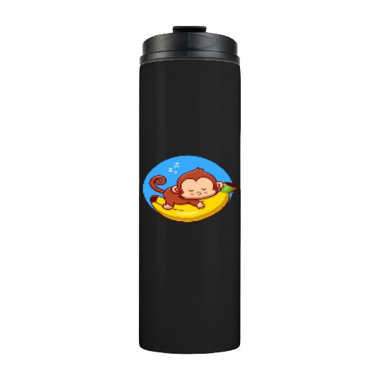 Cute Monkey Sleeping On Banana Cartoon Thermal Tumblers