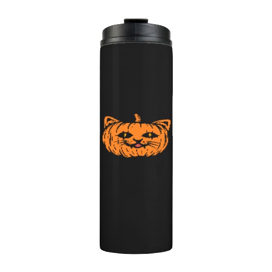 Scary Cat Pumpkin Halloween Thermal Tumblers
