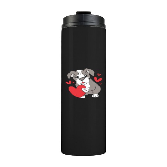 Cute Heart Puppy Boston Terrier Dog Thermal Tumblers