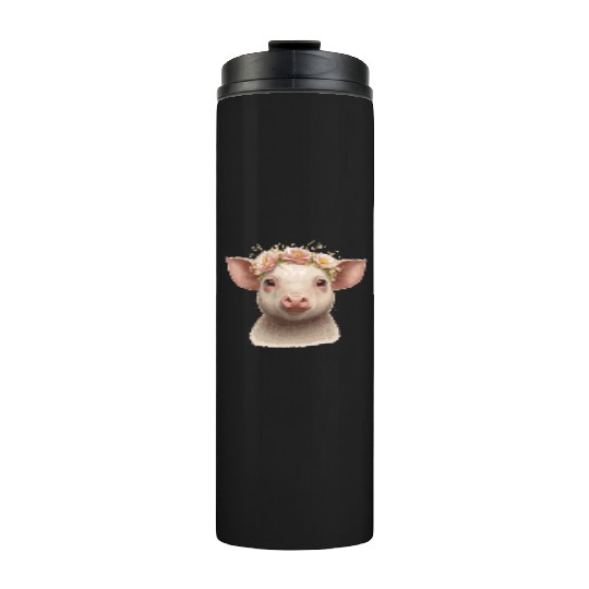 Cute Piglet Flower Crown Baby Pig Floral Farm Anim Thermal Tumblers
