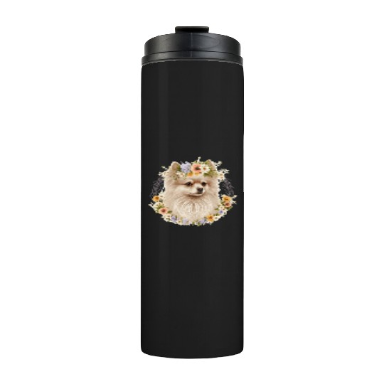 Cute Pomeranian Pom Flower Crown Pet Dog Breed Flo Thermal Tumblers