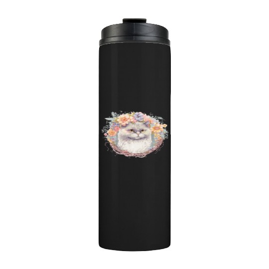 Cute Persian Cat Flower Crown Cats Pet Kitten Thermal Tumblers