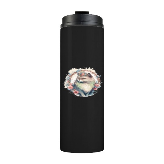 Cute Persian Cat Flower Crown Cats Pet Kitten Thermal Tumblers