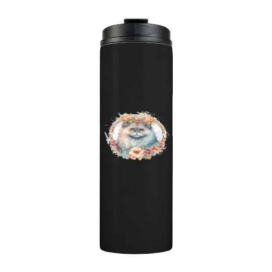 Cute Persian Cat Flower Crown Cats Pet Kitten Thermal Tumblers
