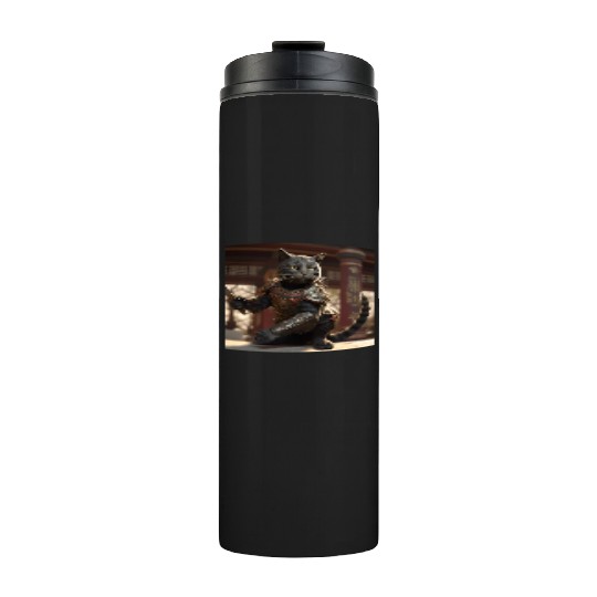 Cat warrior in ornate armor Thermal Tumblers