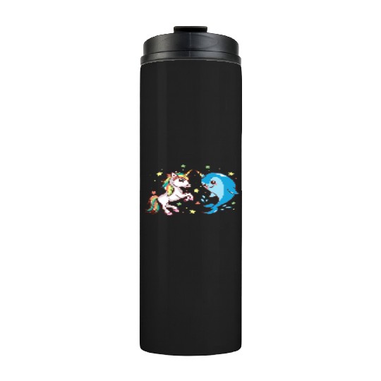 Cute Funny Horned Narwhal And Unicorn Friends Thermal Tumblers