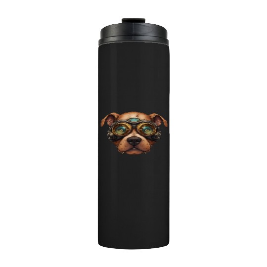 Steampunk Pitbull Dog in Clockwork Glassess Thermal Tumblers