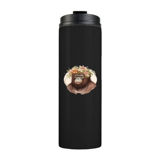 Cute Watercolor Orangutan Flower Crown Floral Thermal Tumblers