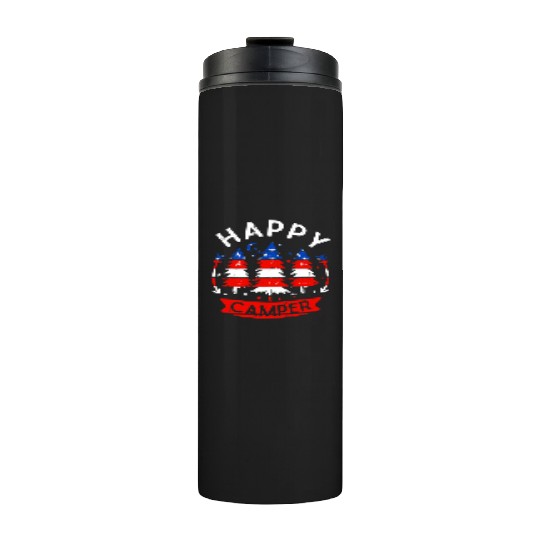 Happy Camper US Flag Patriotic 4th Of July Thermal Tumblers