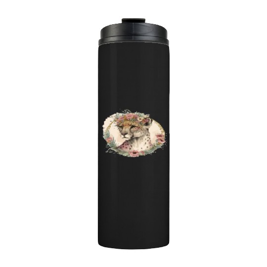 Cute Watercolor Cheetah Flower Crown Safari Animal Thermal Tumblers