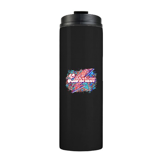 Leopard Lightning Bolt Librarian Teacher Book Thermal Tumblers