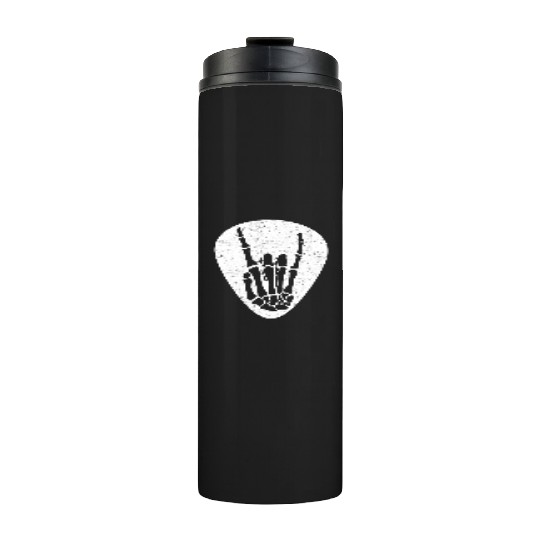 Cool Rock And Roll Skeleton Hand On A Guitar Pick Thermal Tumblers