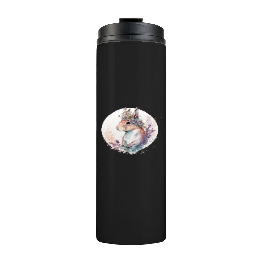 Cute Watercolor Squirrel Flower Crown Animal Lover Thermal Tumblers