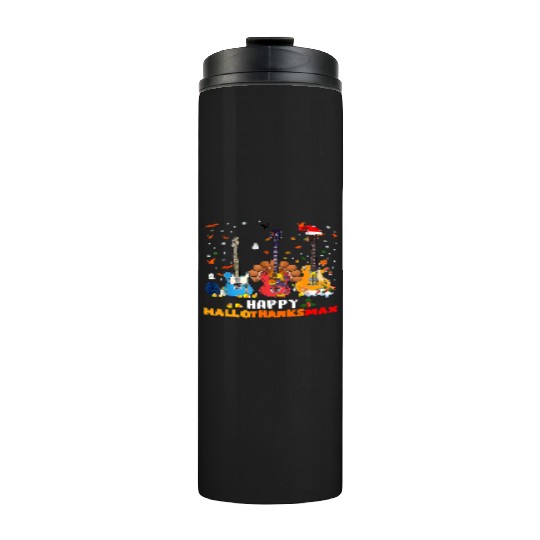 Guitar Happy Hallothanksmas Halloween Thanksgiving Thermal Tumblers