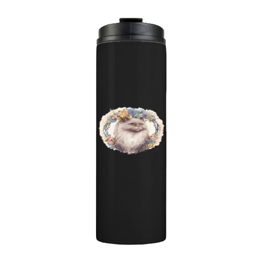 Cute Persian Cat Flower Crown Cats Pet Kitten Thermal Tumblers