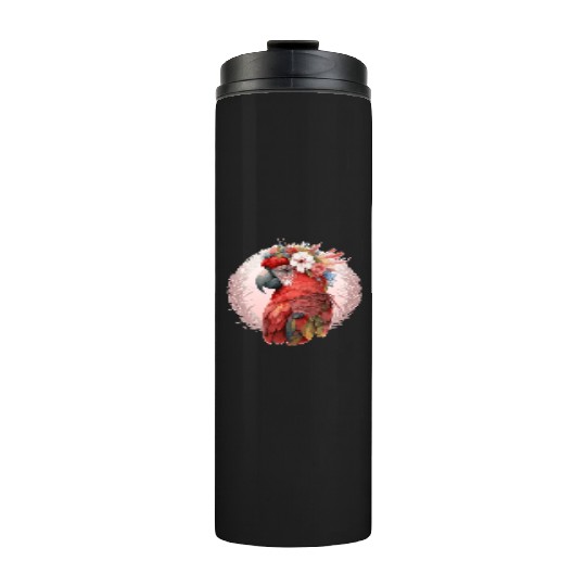 Red Scarlet Macaw Flower Crown Parrot Watercolor B Thermal Tumblers