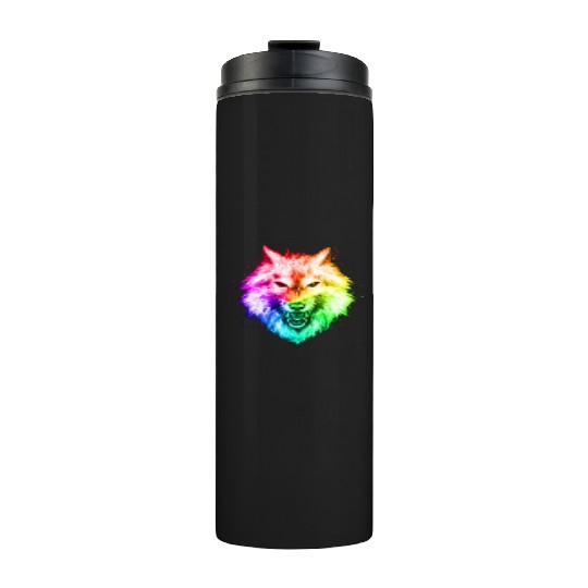 Bright Colorful Wolf Head – Rainbow Howling Wolf F Thermal Tumblers