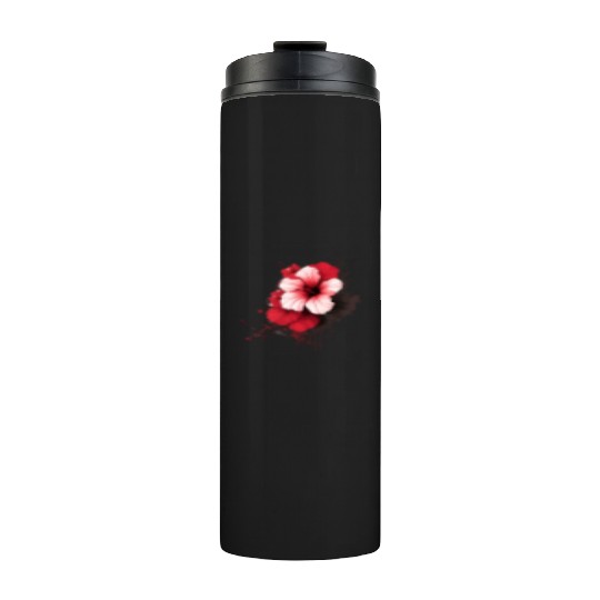 A red hibiscus flower ink drawing Thermal Tumblers